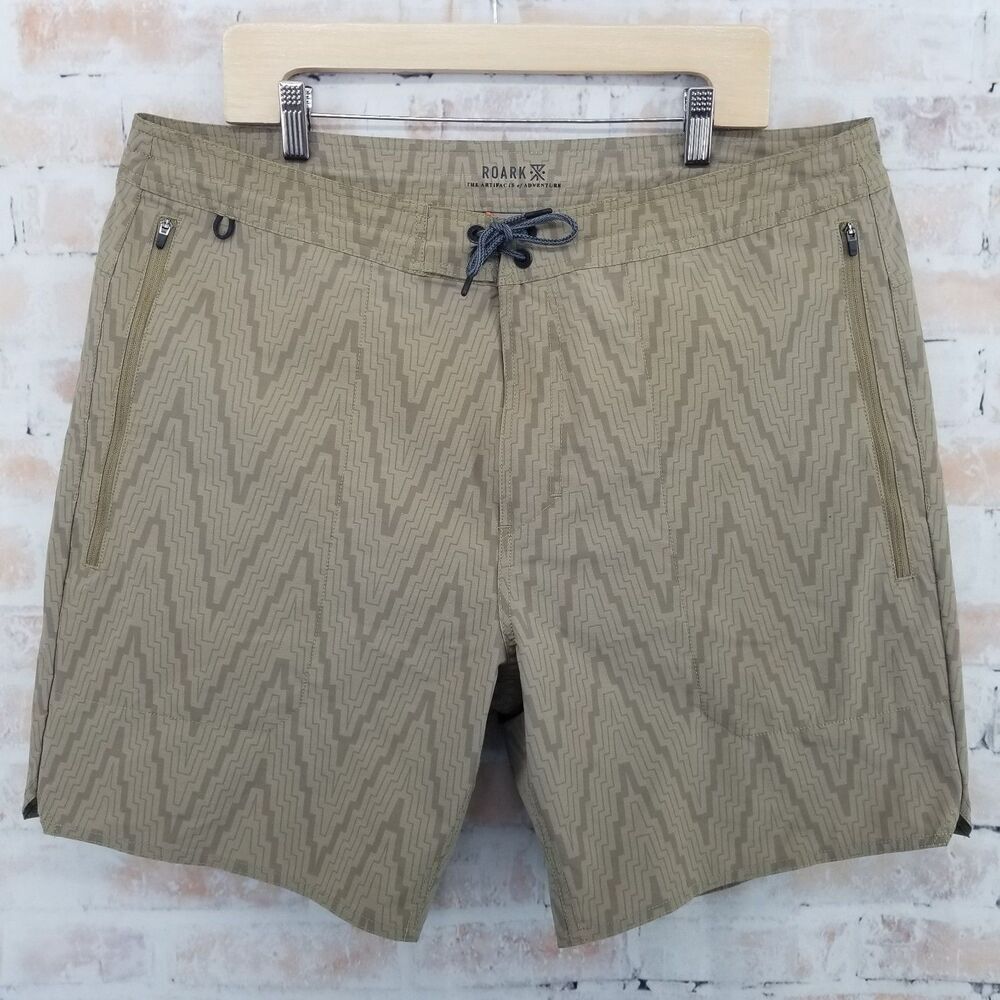 Roark Layover‎ Trail Short 3.0 Brown Zig Zag Print Hybrid Shorts Men's Size 38